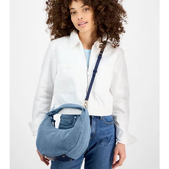 Macy's On 34th denim top handle hobo crossbody bag - Denim Blue - Picture 13 of 16